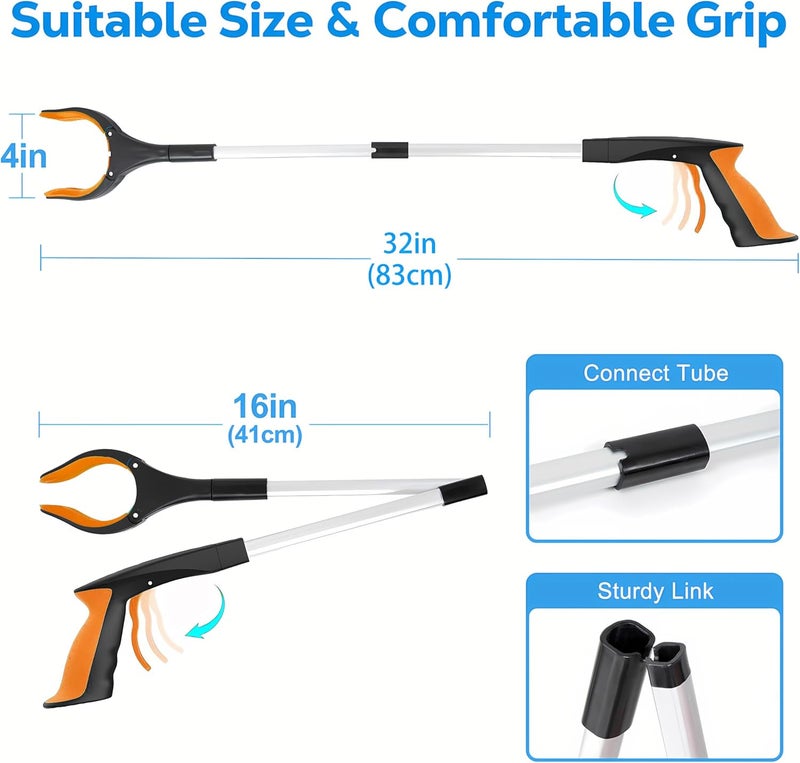 POPDA Grabber Reacher Tool - 32” Extra Long Foldable Gripper and Reaching Tool - Heavy Duty Pick Up Stick Grabbers for Seniors, Trash, Surgery Recovery Must Haves Gifts (Orange*2pc) - Image 3
